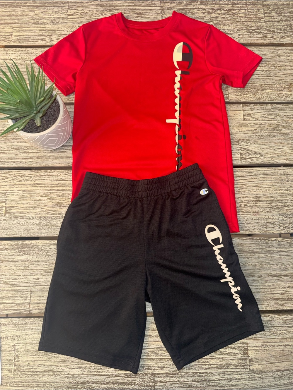 Champion Dri Fit Boys' Red & Black Athletic Set, Shirt and Shorts, Sz 10-12